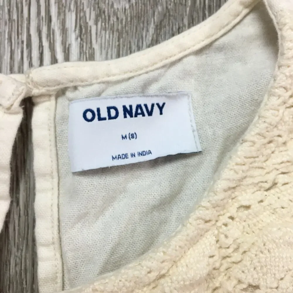 EUC Old Navy Sleeveless Crochet Romper Cream Girls M 8